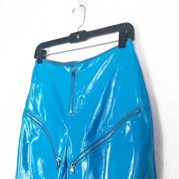 I.AM.GIA Isla Patent Leather Zip-Front Pant Size XS Blue Straight Leg Zipper - Picture 7 of 13